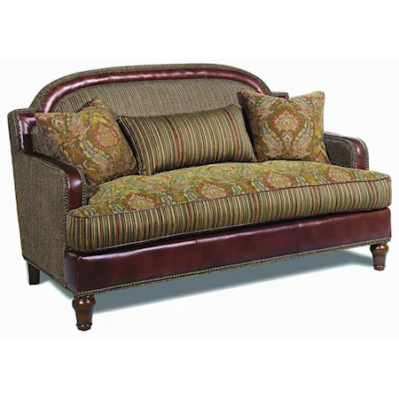 Traditional Settee with Leather/Fabric Combination Upholstery